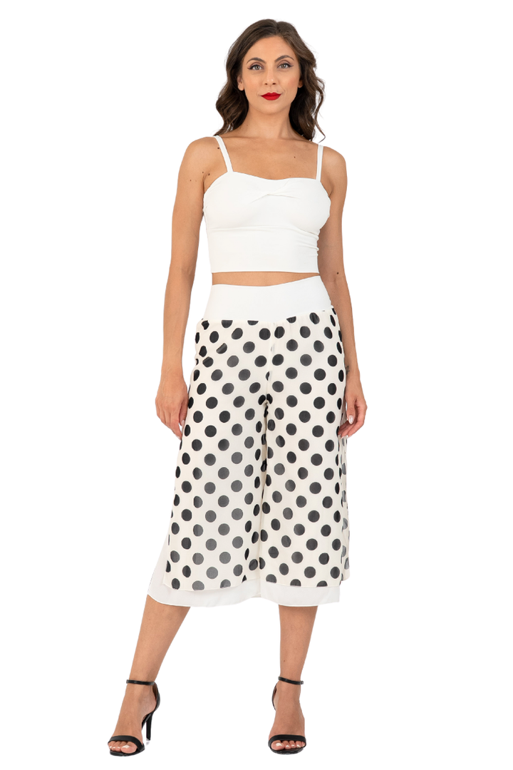 Polka Dot Two-layer Georgette Cropped Culottes