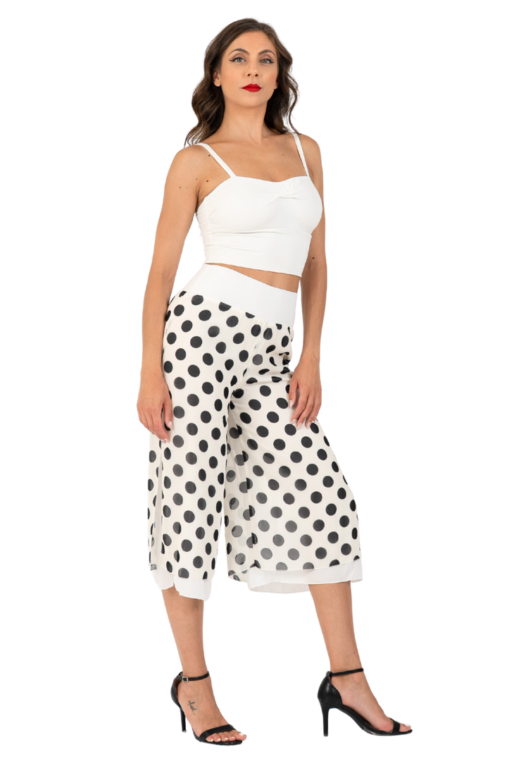 Polka Dot Two-layer Georgette Cropped Culottes