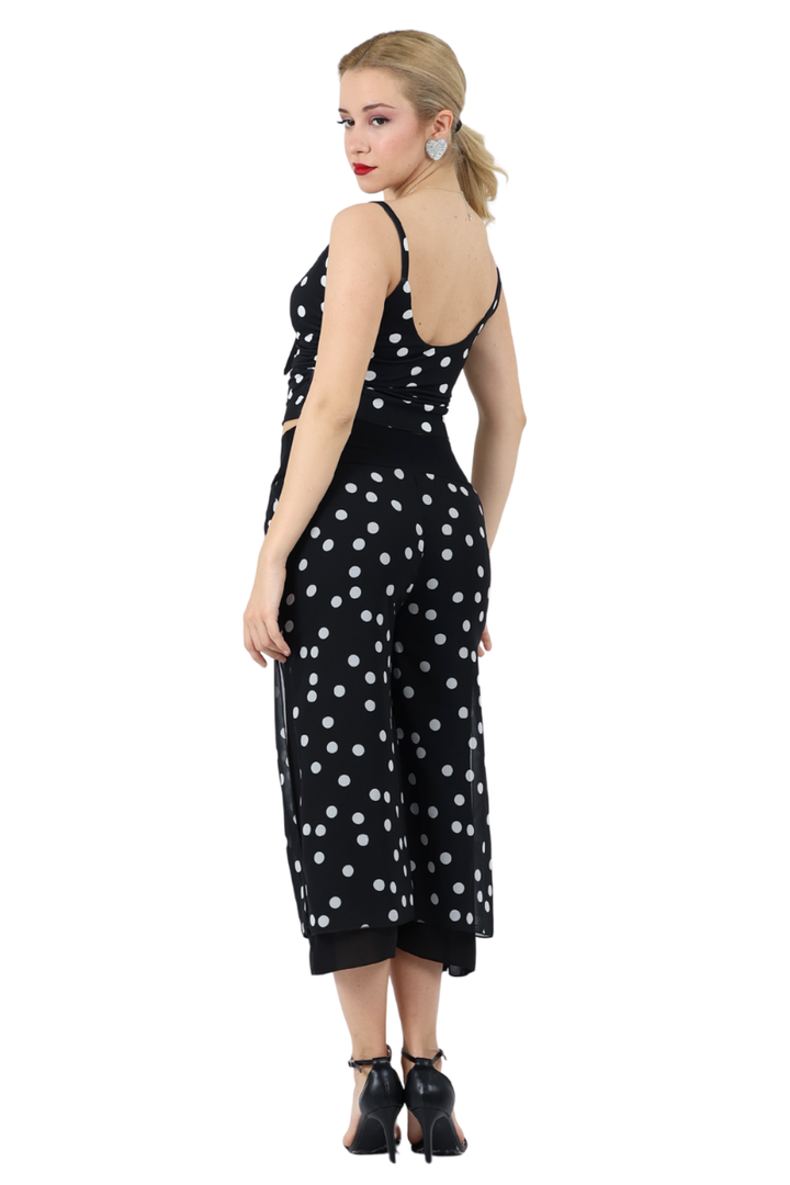Polka Dot Two-layer Georgette Cropped Culottes