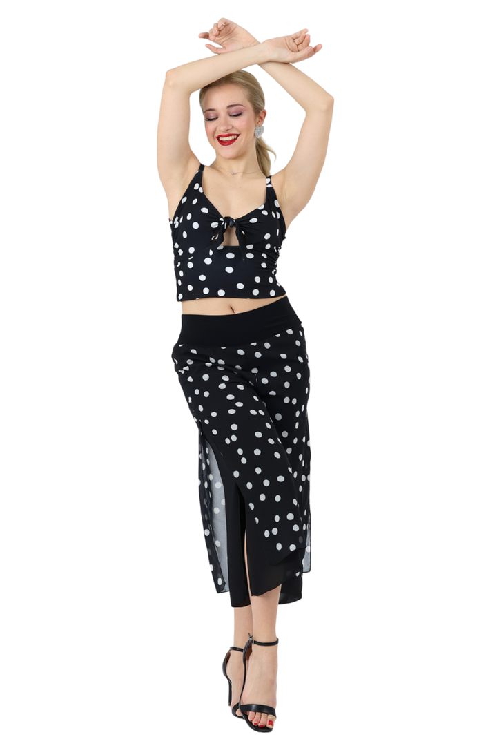 Polka Dot Two-layer Georgette Cropped Culottes