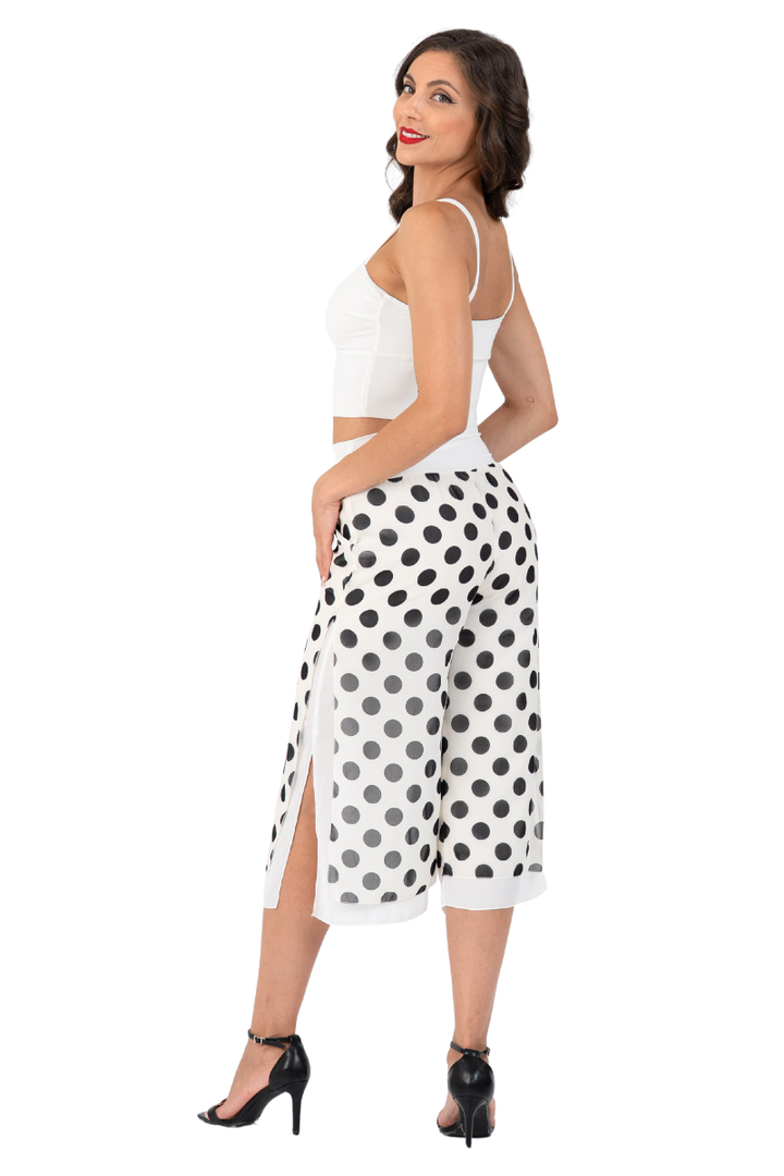 Polka Dot Two-layer Georgette Cropped Culottes