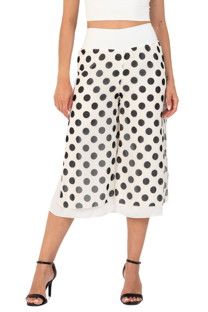 Polka Dot Two-layer Georgette Cropped Culottes