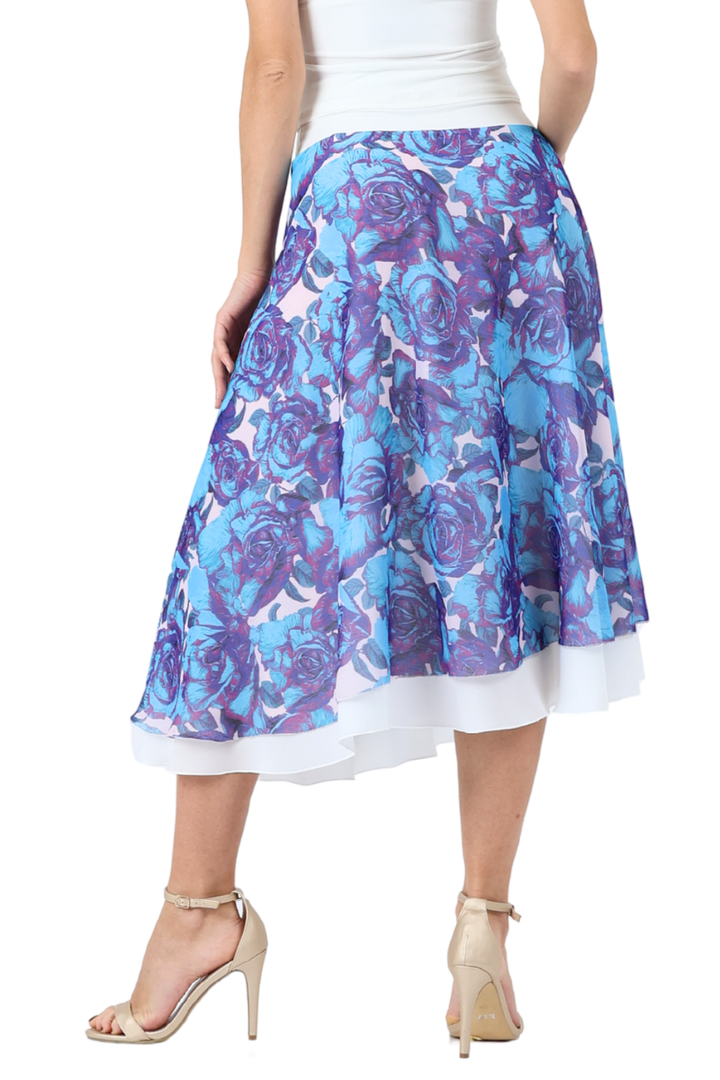 Pop Art Rose Print Two-layer Satin Dance Skirt
