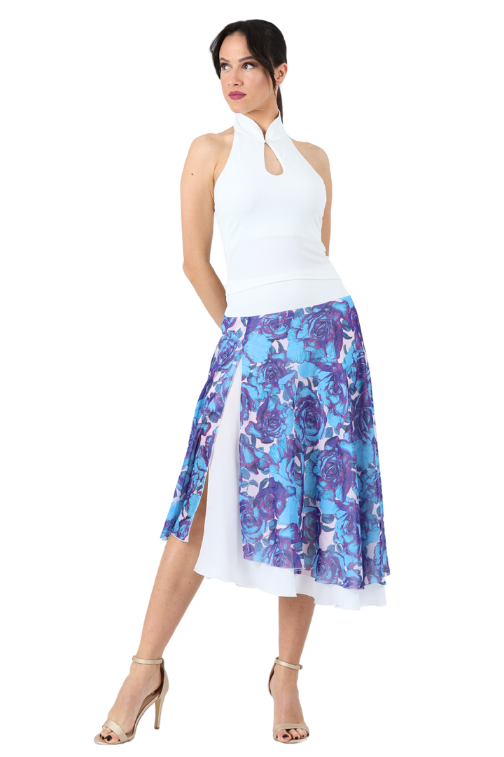 Pop Art Rose Print Two-layer Satin Dance Skirt