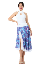 Load image into Gallery viewer, Pop Art Rose Print Two-layer Satin Dance Skirt