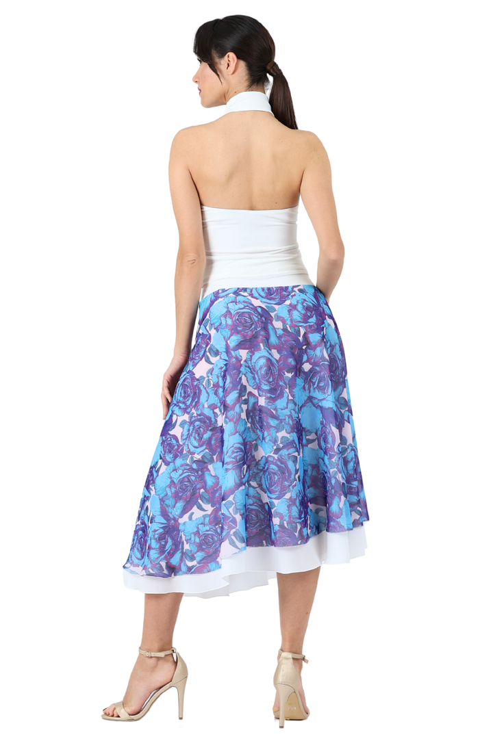 Pop Art Rose Print Two-layer Satin Dance Skirt