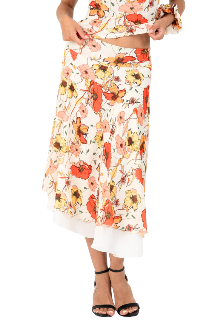 Poppy Print Two-layer Georgette Skirt