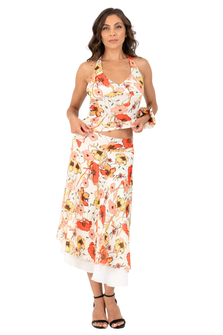 Poppy Print Two-layer Georgette Skirt