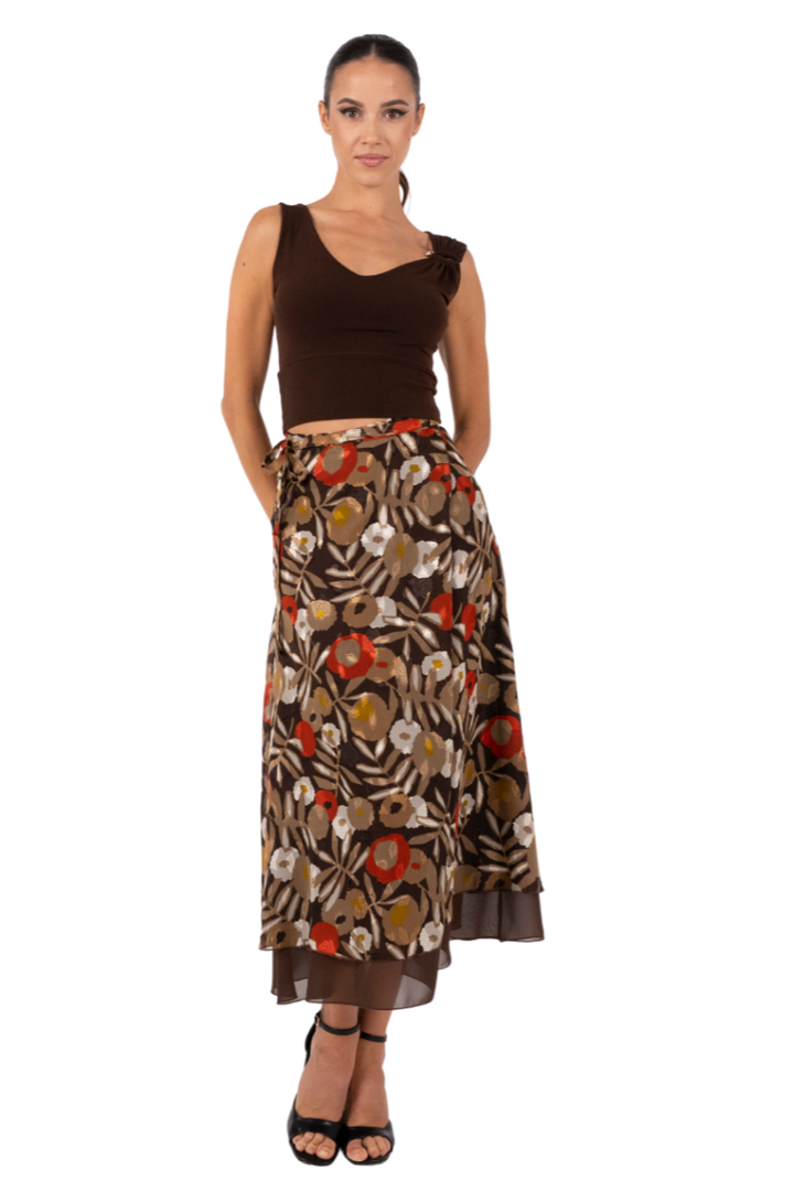 Poppy Print Two-layer Wrap Dance Skirt