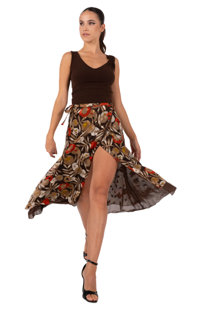 Poppy Print Two-layer Wrap Dance Skirt