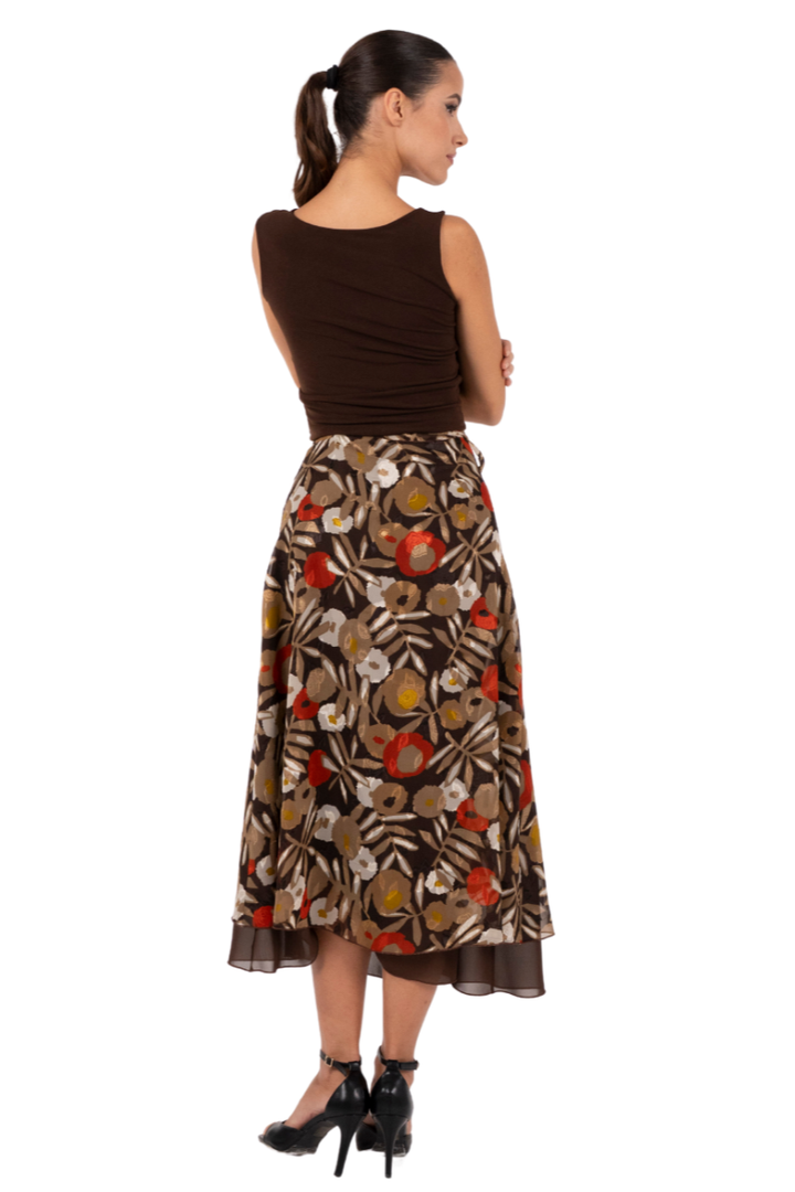 Poppy Print Two-layer Wrap Dance Skirt