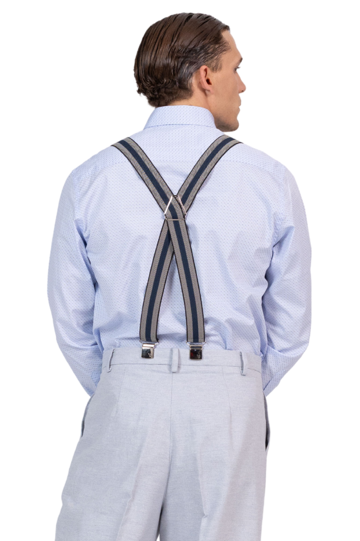 Blue Grey Striped Men's Adjustable Suspenders