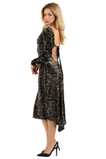 Load image into Gallery viewer, Printed Velvet Long Sleeve Dress With Keyhole Tie Back
