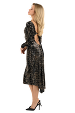 Load image into Gallery viewer, Printed Velvet Long Sleeve Dress With Keyhole Tie Back
