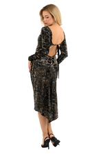 Load image into Gallery viewer, Printed Velvet Long Sleeve Dress With Keyhole Tie Back
