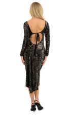 Load image into Gallery viewer, Printed Velvet Long Sleeve Dress With Keyhole Tie Back
