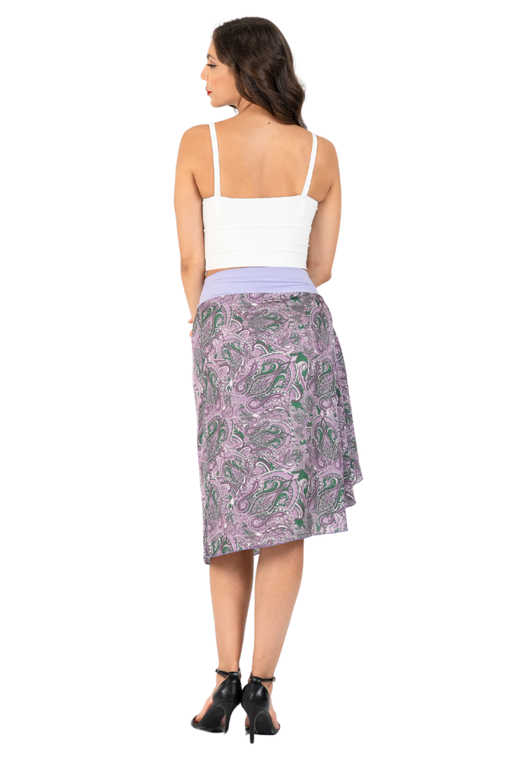 Purple Paisley Print Handkerchief Satin Skirt