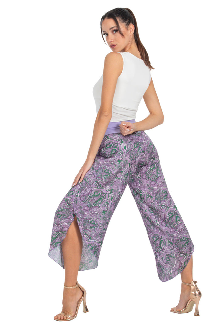 Purple Paisley Print Wrap Tango Pants