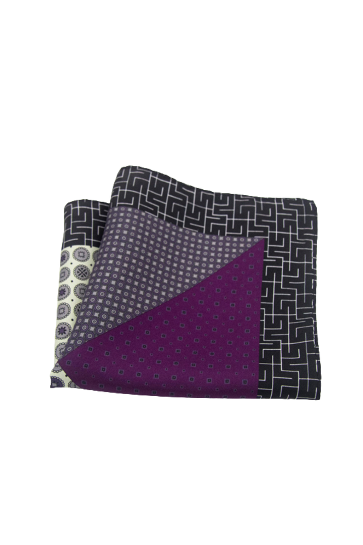 Purple Mixed Print Silk Men's Pocket Square