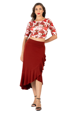 Load image into Gallery viewer, Red Botanic Gathered Dance Top With Half Sleeves