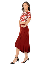 Load image into Gallery viewer, Red Botanic Gathered Dance Top With Half Sleeves
