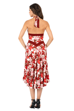 Load image into Gallery viewer, Red Botanic Print Halterneck Tango Dress
