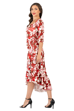 Load image into Gallery viewer, Red Botanic Print Ruffle Hem Wrap Dance Skirt