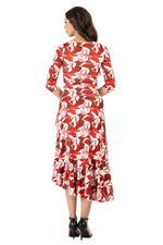 Load image into Gallery viewer, Red Botanic Print Ruffle Hem Wrap Dance Skirt