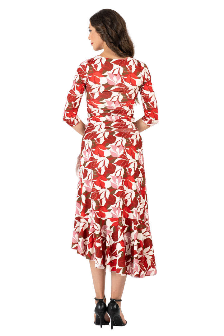 Red Botanic Print Ruffle Hem Wrap Dance Skirt