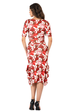 Load image into Gallery viewer, Red Botanic Print Skirt With Side Ruffles
