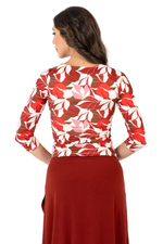 Load image into Gallery viewer, Red Botanic Print Square Neckline Top With Sleeves