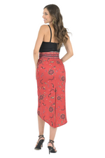 Load image into Gallery viewer, Red Ethnic Print Tango Skirt With Curved Front Slit
