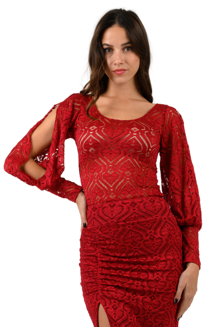 Red Heart Lace Tango Top With Bell Split Sleeves