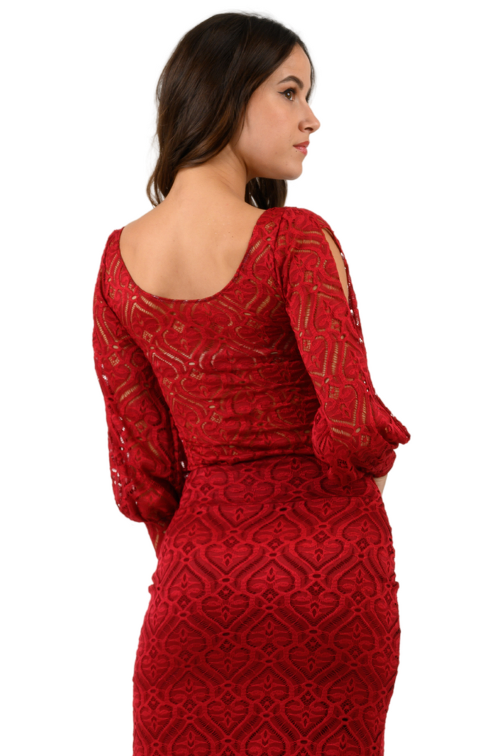 Red Heart Lace Tango Top With Bell Split Sleeves