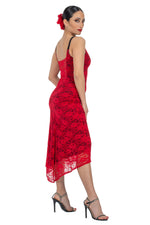 Load image into Gallery viewer, Red Lace Tango Dress With Slitted Tail
