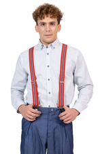 Load image into Gallery viewer, Red Men's Adjustable Suspenders With Blue Stripe