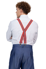 Load image into Gallery viewer, Red Men's Adjustable Suspenders With Blue Stripe