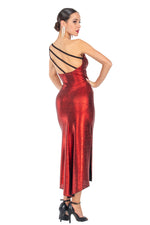 Load image into Gallery viewer, Red Metallic One-Shoulder Tango Dress With Side Slit
