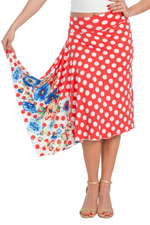 Load image into Gallery viewer, Red Polka-Dot Skirt With Side Draping &amp; Floral Details
