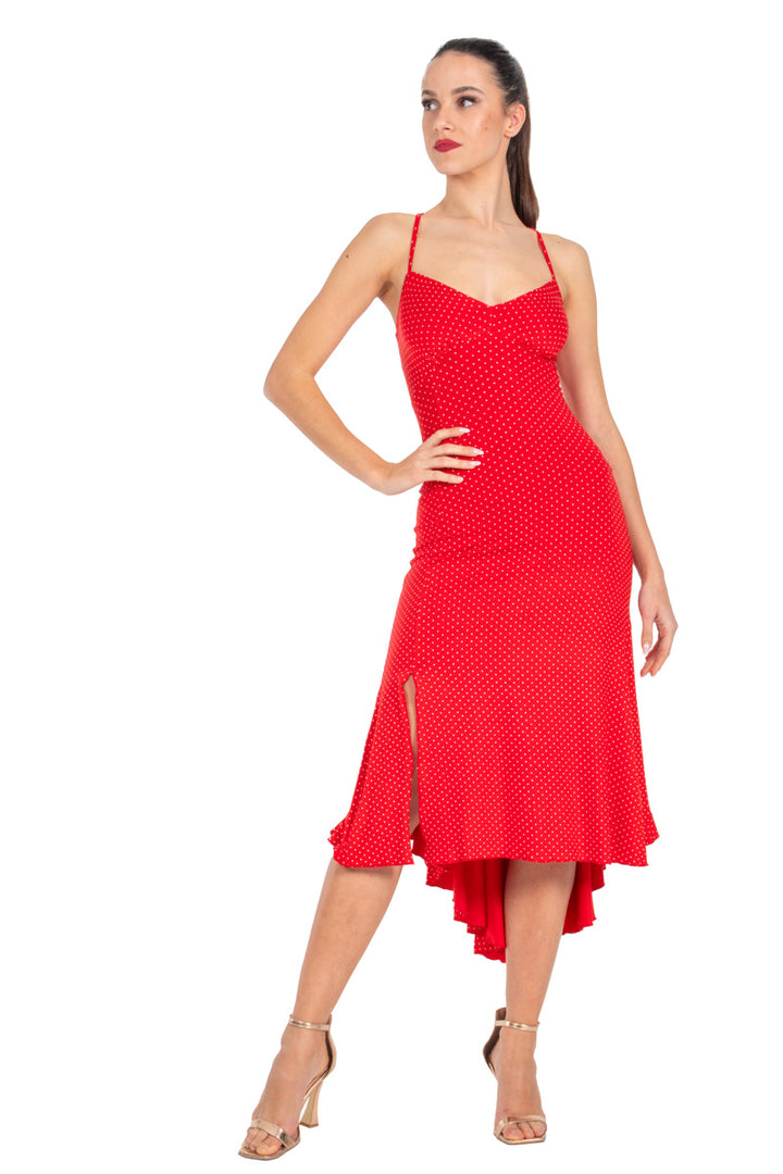 Red Polka Dot Lace-up Tango Dress With Tail