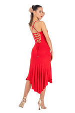 Load image into Gallery viewer, Red Polka Dot Lace-up Tango Dress With Tail
