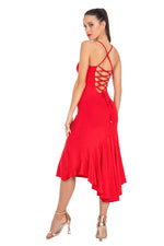 Load image into Gallery viewer, Red Polka Dot Lace-up Tango Dress With Tail
