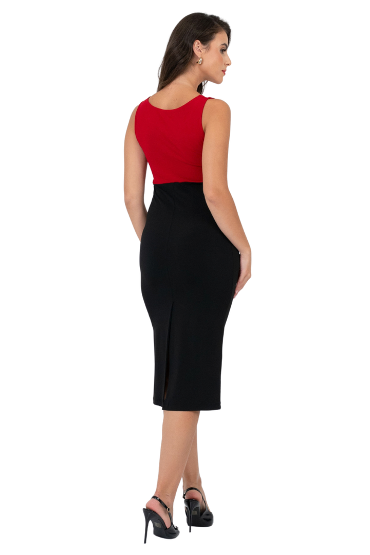 Red & Black Fitted Two Color Dress