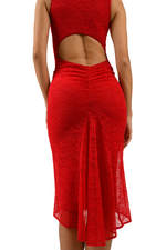 Load image into Gallery viewer, Red Lace Keyhole Back Fishtail Dress
