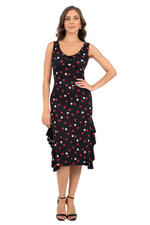 Load image into Gallery viewer, Reversible Polka Dot &amp; Black Tango Dress with Side Ruffles