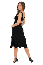 Load image into Gallery viewer, Reversible Polka Dot &amp; Black Tango Dress with Side Ruffles