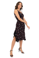 Load image into Gallery viewer, Reversible Polka Dot &amp; Black Tango Dress with Side Ruffles