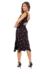 Load image into Gallery viewer, Reversible Polka Dot &amp; Black Tango Dress with Side Ruffles