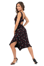 Load image into Gallery viewer, Reversible Polka Dot &amp; Black Tango Dress with Side Ruffles
