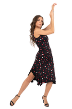Load image into Gallery viewer, Reversible Polka Dot &amp; Black Tango Dress with Side Ruffles